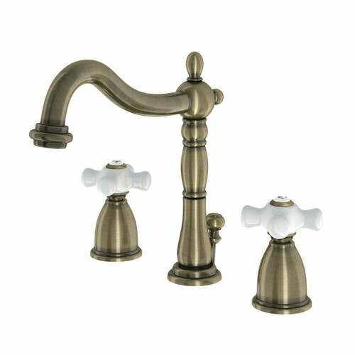 Kingston Brass KB1973PX Heritage Widespread Bathroom Faucet with Brass Pop-Up, Antique Brass