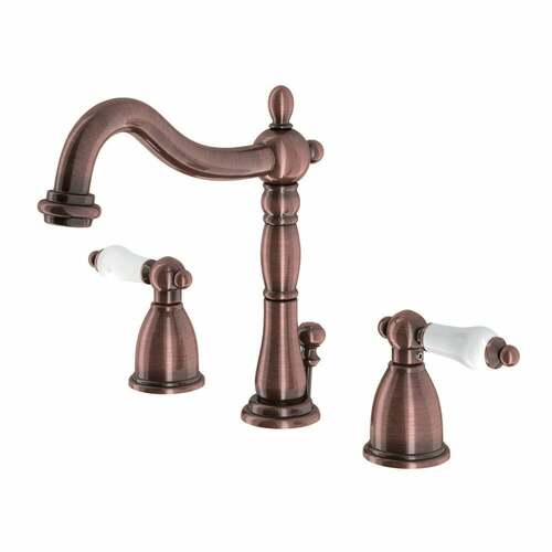 Kingston Brass KB197PLAC Heritage Widespread Bathroom Faucet, Brass Pop-Up, Antique Copper