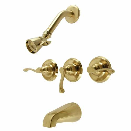 Kingston Brass KB237FL Royal Triple-Handle Tub Shower Faucet, Brushed Brass