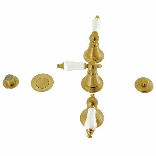 Kingston Brass KB327PL Victorian Three-Handle Bidet Faucet with Brass Pop-Up, Brushed Brass