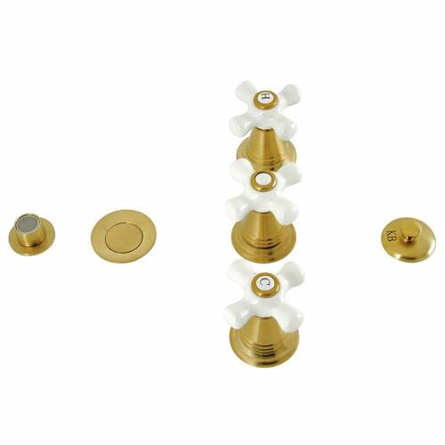 Kingston Brass KB327PX Victorian Three-Handle Bidet Faucet with Brass Pop-Up, Brushed Brass