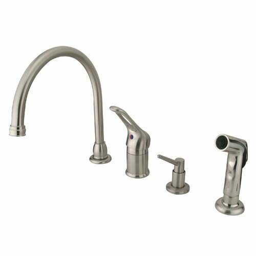 Kingston Brass KB818K8 Wyndham Brushed Nickel Single-Handle Kitchen Faucet with Sprayer Soap Dispenser