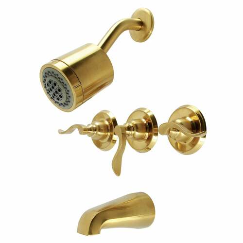 Kingston Brass KB8237NFL NuWave Triple-Handle Tub Shower Faucet, Brushed Brass