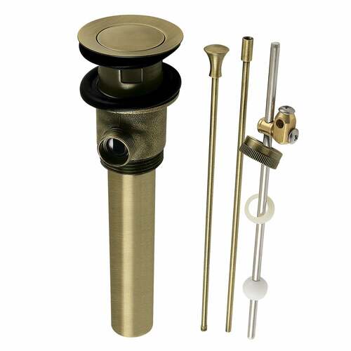 Kingston Brass KBT2123 Antique Brass Pop-Up Drain with Overflow Extra Long Rod, 22 Gauge