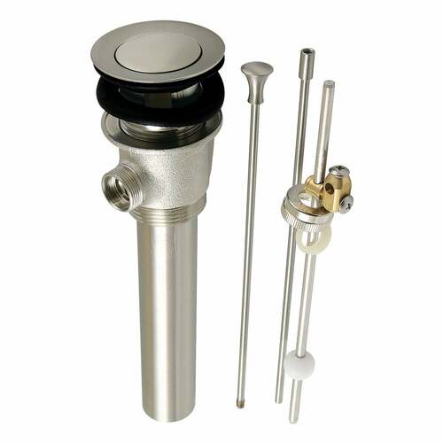 Kingston Brass KBT2128 Brushed Nickel Brass Pop-Up Drain with Overflow Long Rod, 22 Gauge
