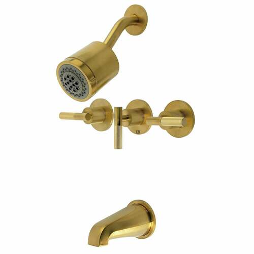 Kingston Brass KBX8137KNL Convergent Triple-Handle Tub Shower Faucet, Brushed Brass