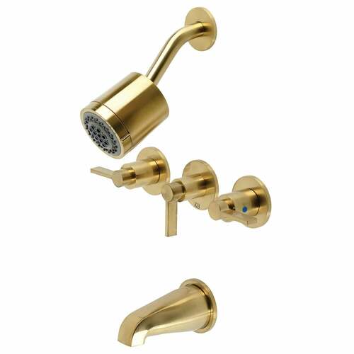 Kingston Brass KBX8137NDL NuvoFusion Triple-Handle Tub Shower Faucet, Brushed Brass