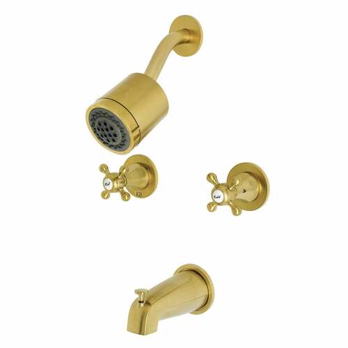 Kingston Brass KBX8147BX Metropolitan Brushed Brass Double-Handle Tub Shower Faucet