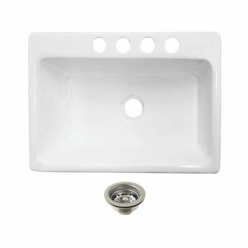 Kingston Brass KGCKUS332291 KGCKUS332291 Cast Iron Undermount Kitchen Sink, 4-Hole Drain, White/Chrome