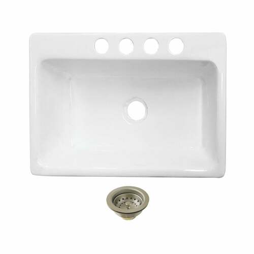 Kingston Brass KGCKUS332298 KGCKUS332298 Cast Iron Undermount Kitchen Sink, 4-Hole, White/Nickel