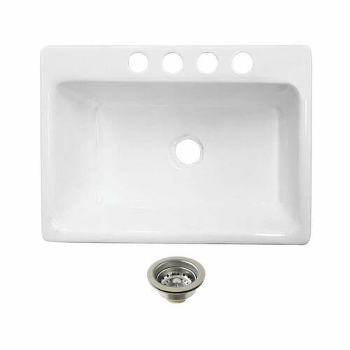 Kingston Brass KGCKUS3622111 KGCKUS3622111 Cast Iron Undermount Kitchen Sink, 4-Hole, White/Chrome