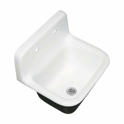 Kingston Brass KGCKWS2218221 Galley Cast Iron Wall Mount Kitchen Sink, Single Bowl, 2-Hole Drain, White/Chrome