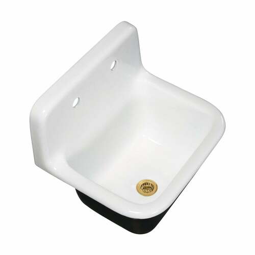 Kingston Brass KGCKWS2218227 Galley KGCKWS2218227 Cast Iron Wall Mount Kitchen Sink, 2-Hole Drain, White/Brass