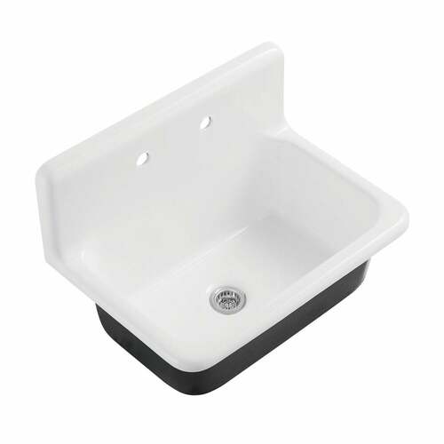 Kingston Brass KGCKWS3020101 Galley KGCKWS3020101 Cast Iron Wall Mount Kitchen Sink, White/Chrome