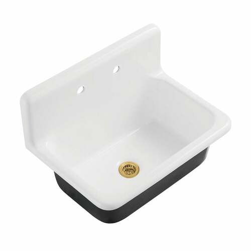 Kingston Brass KGCKWS3020107 Galley KGCKWS3020107 Cast Iron Wall Mount Kitchen Sink, White/Brass