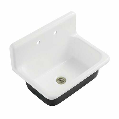 Kingston Brass KGCKWS3020108 Galley KGCKWS3020108 Cast Iron Wall Mount Kitchen Sink, White/Nickel
