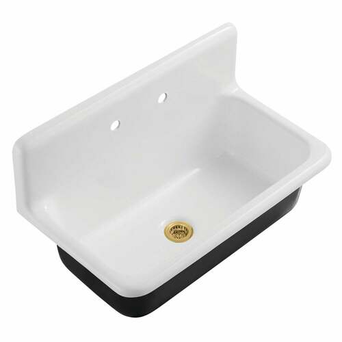 Kingston Brass KGCKWS3620117 Galley KGCKWS3620117 Cast Iron Wall Mount Kitchen Sink, White/Brass