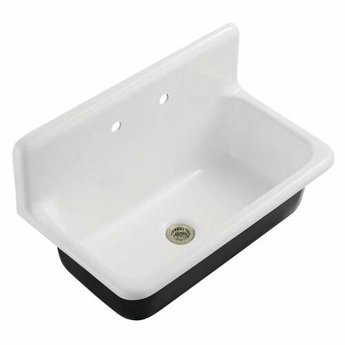 Kingston Brass KGCKWS3620118 Galley KGCKWS3620118 Cast Iron Wall Mount Kitchen Sink, White/Nickel
