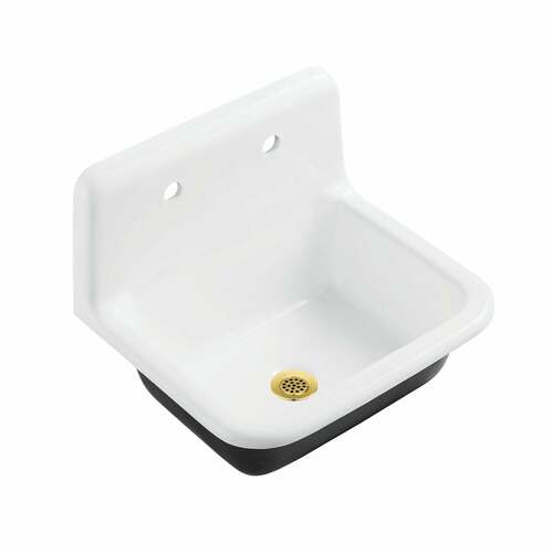Kingston Brass KGCLWS221877 Petra Galley Cast Iron Wall Mount Utility Sink, White/Brushed Brass