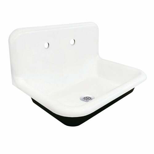 Kingston Brass KGCLWS3020191 Towne Cast Iron Wall Mount Utility Sink, Single Bowl, White/Chrome