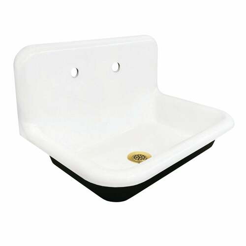 Kingston Brass KGCLWS3020197 Towne Cast Iron Wall Mount Utility Sink, Single Bowl, White/Brass