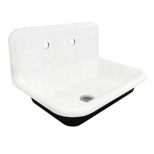 Kingston Brass KGCLWS3020198 Towne Cast Iron Wall Mount Utility Sink, Single Bowl, White/Nickel
