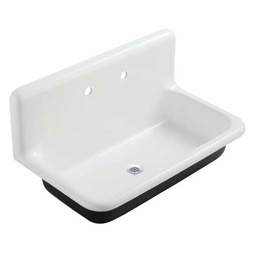 Kingston Brass KGCLWS3620191 Petra Galley Cast Iron Wall Mount Utility Sink, White/Chrome