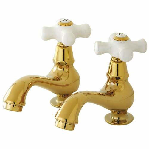 Kingston Brass KS1102PX Heritage Polished Brass Basin Tap Faucet with Porcelain Cross Handle