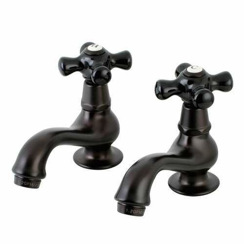Kingston Brass KS1105PKX Duchess Oil Rubbed Bronze Basin Tap Faucet with Porcelain Cross Handle
