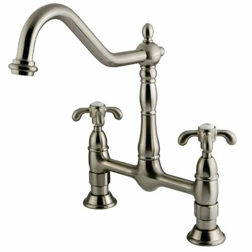 Kingston Brass KS1178TX Brushed Nickel French Country Bridge Kitchen Faucet