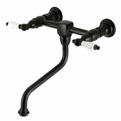 Kingston Brass KS1210PL Heritage Matte Black Double-Handle Wall Mount Bathroom Faucet