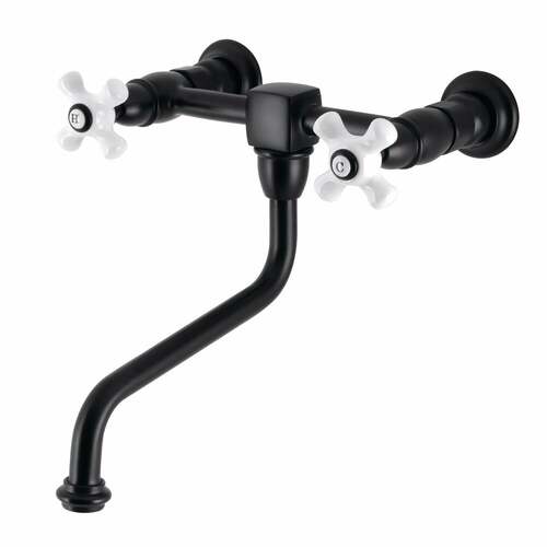 Kingston Brass KS1210PX Heritage Matte Black Double-Handle Wall Mount Bathroom Faucet