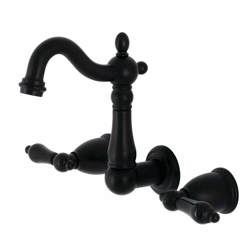 Kingston Brass KS1220PKL Duchess Matte Black Double-Handle Wall Mount Bathroom Faucet