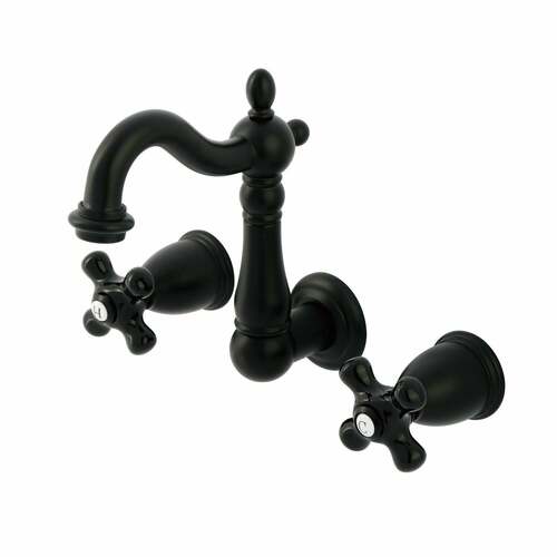 Kingston Brass KS1220PKX Duchess Matte Black Double-Handle Wall Mount Bathroom Faucet