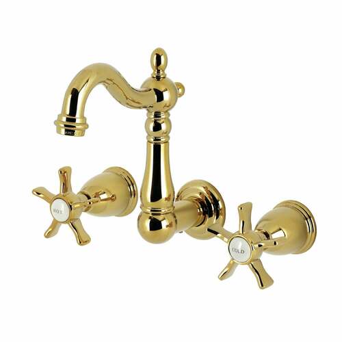 Kingston Brass KS1222NX Hamilton Double-Handle Wall-Mount Bathroom Faucet, Polished Brass