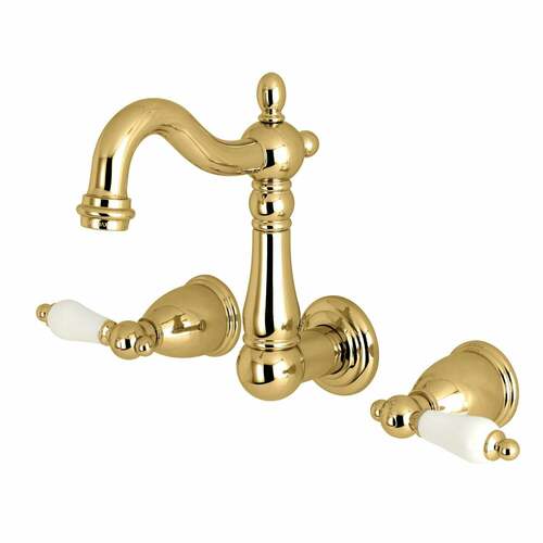 Kingston Brass KS1222PL Heritage Double-Handle Wall-Mount Bathroom Faucet, Polished Brass