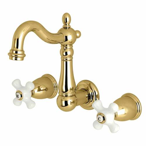Kingston Brass KS1222PX Heritage Double-Handle Wall Mount Bathroom Faucet, Polished Brass