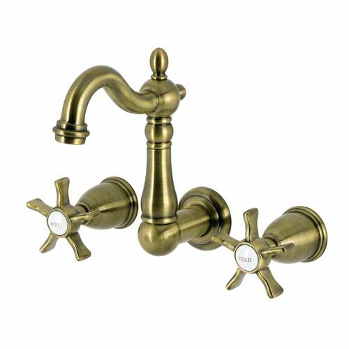 Kingston Brass KS1223NX Hamilton Antique Brass Double-Handle Wall Mount Bathroom Faucet