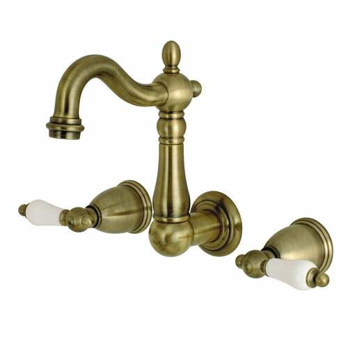 Kingston Brass KS1223PL Heritage Double-Handle Wall Mount Faucet, Antique Brass