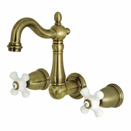 Kingston Brass KS1223PX Heritage Antique Brass Double-Handle Wall Mount Bathroom Faucet
