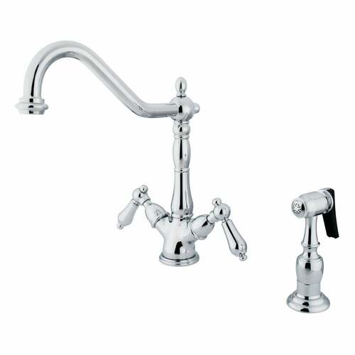 Kingston Brass KS1231ALBS Heritage Two-Handle Kitchen Faucet with Deck Plate Brass Sprayer, Chrome