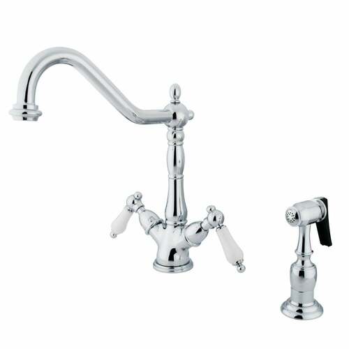 Kingston Brass KS1231PLBS Heritage Two-Handle Kitchen Faucet with Brass Sprayer, Polished Chrome