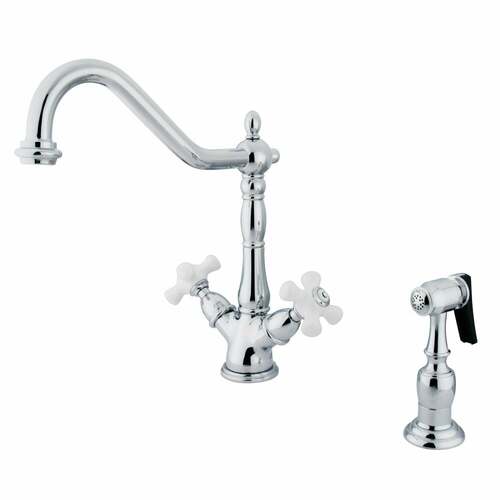 Kingston Brass KS1231PXBS Heritage Two-Handle Kitchen Faucet with Brass Sprayer, Polished Chrome