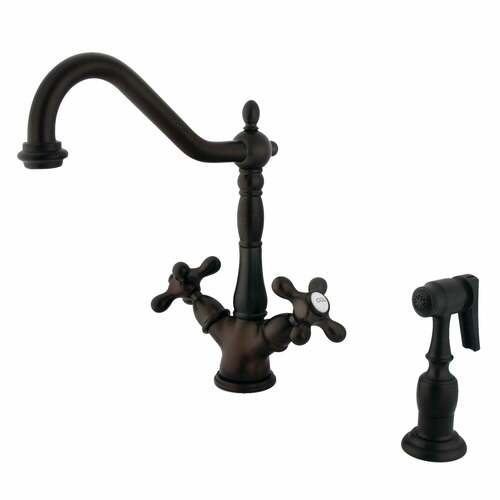 Kingston Brass KS1235AXBS Heritage Two-Handle Kitchen Faucet with Deck Plate Brass Sprayer, Oil Rubbed Bronze