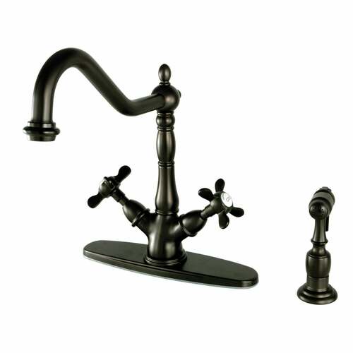 Kingston Brass KS1235BEXBS Essex Two-Handle Kitchen Faucet with Deck Plate Brass Sprayer, Oil Rubbed Bronze