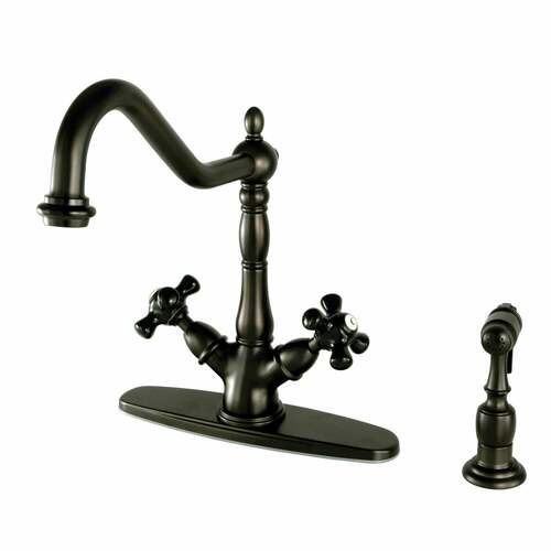 Kingston Brass KS1235PKXBS Duchess Two-Handle Kitchen Faucet with Deck Plate Brass Sprayer, Oil Rubbed Bronze