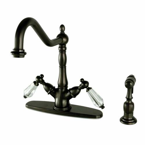 Kingston Brass KS1235WLLBS Wilshire Two-Handle Kitchen Faucet with Deck Plate Brass Sprayer, Oil Rubbed Bronze