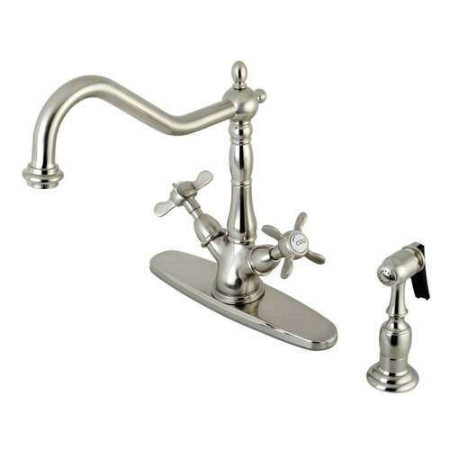 Kingston Brass KS1238BEXBS Essex Brushed Nickel Two-Handle Kitchen Faucet with Deck Plate Sprayer