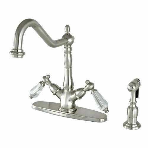 Kingston Brass KS1238WLLBS Wilshire Two-Handle Kitchen Faucet with Deck Plate Brass Sprayer, Nickel