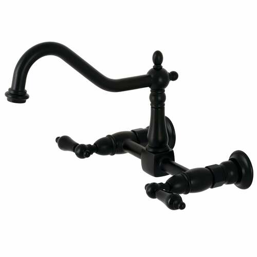 Kingston Brass KS1240PKL Duchess Matte Black Double-Handle Wall-Mount Kitchen Faucet